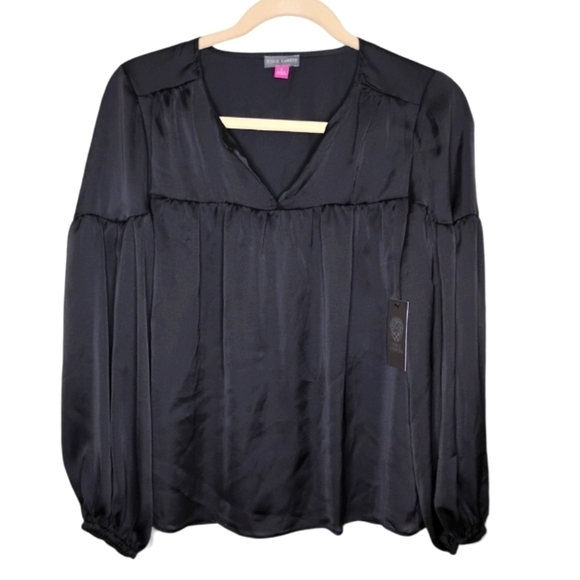 NWT Vince Camuto Black Satin Blouse Size S Elegant Party Staple - Picture 1 of 7